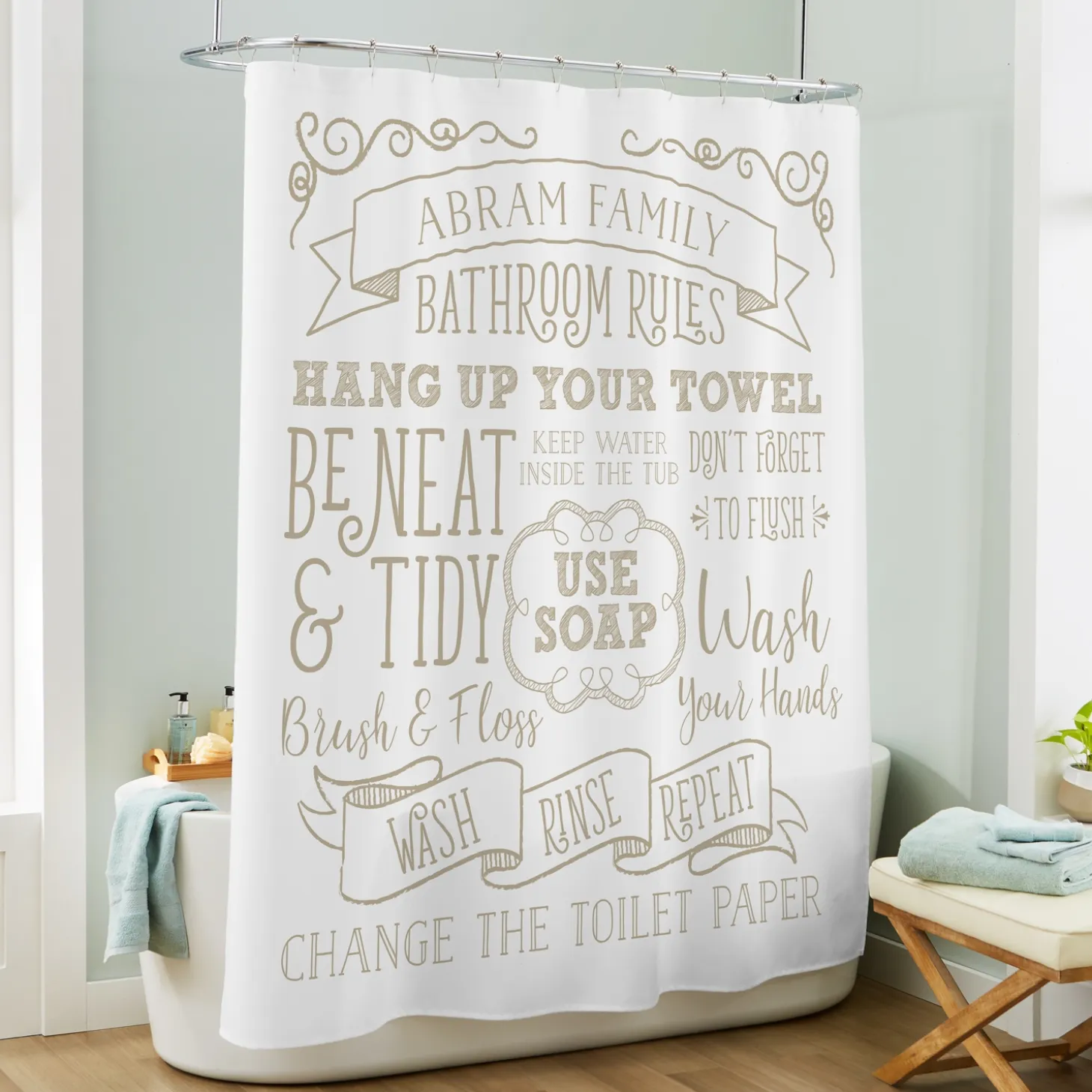 Bathroom Rules Shower Curtain