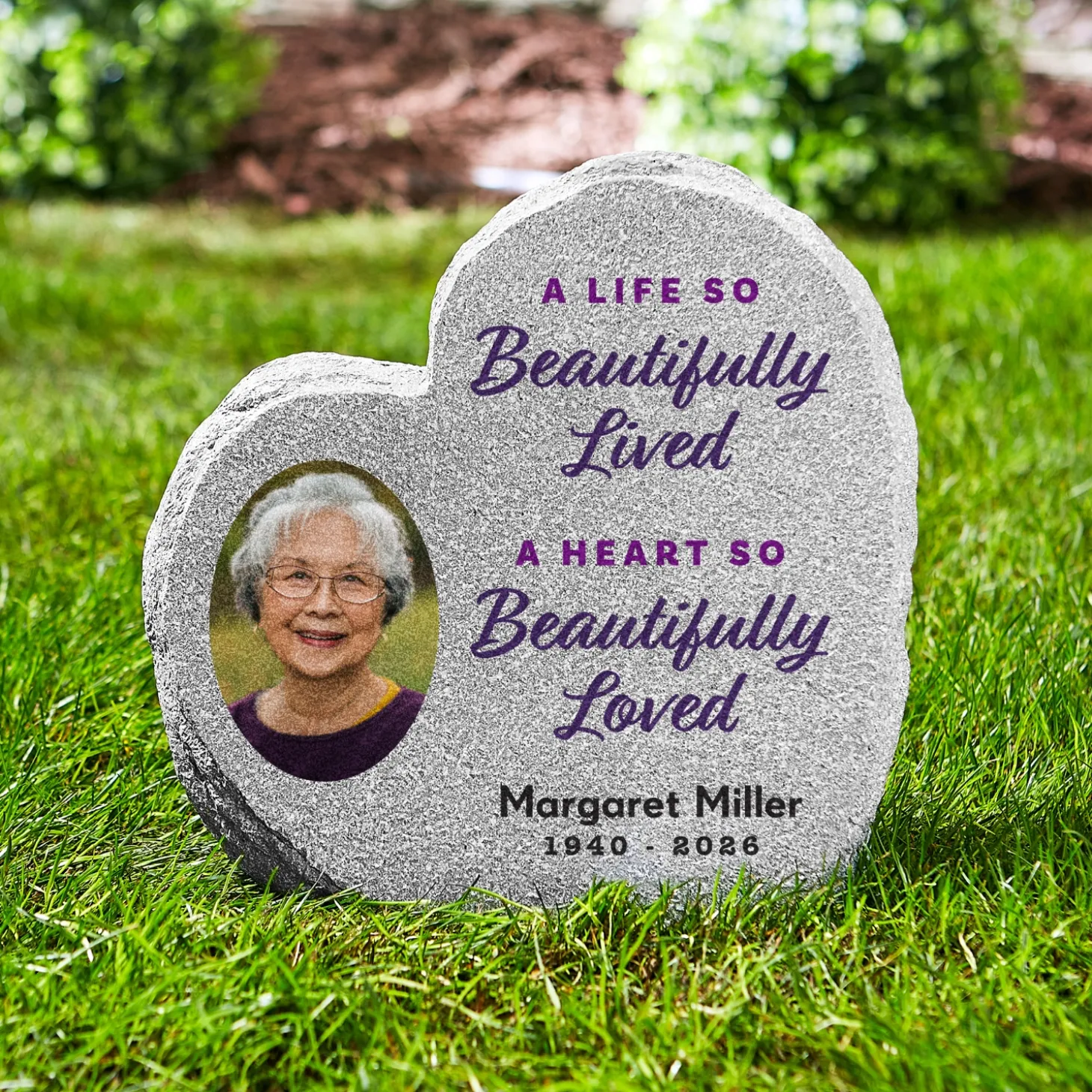 Beautifully Loved Memorial Standing Heart Garden Stone