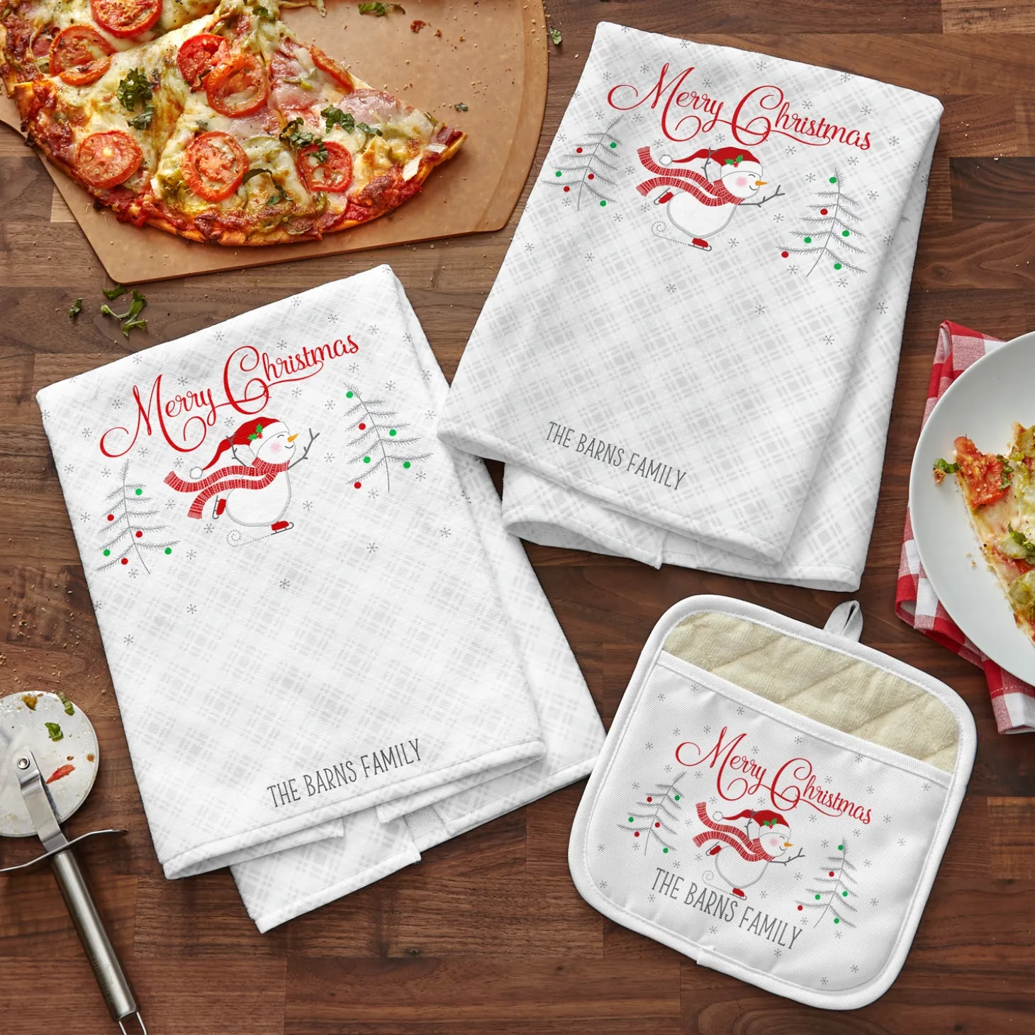 Berry Merry Snowman Kitchen Towel + Pot Holder Set