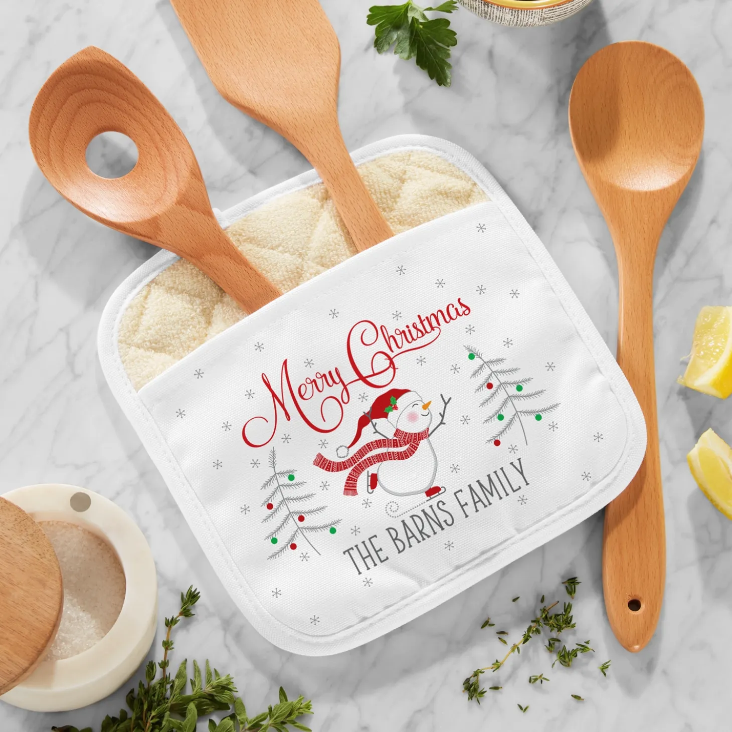 Berry Merry Snowman Kitchen Towel + Pot Holder Set