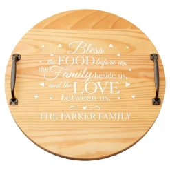 Bless This Food Classic Pine Wine Barrel Tray