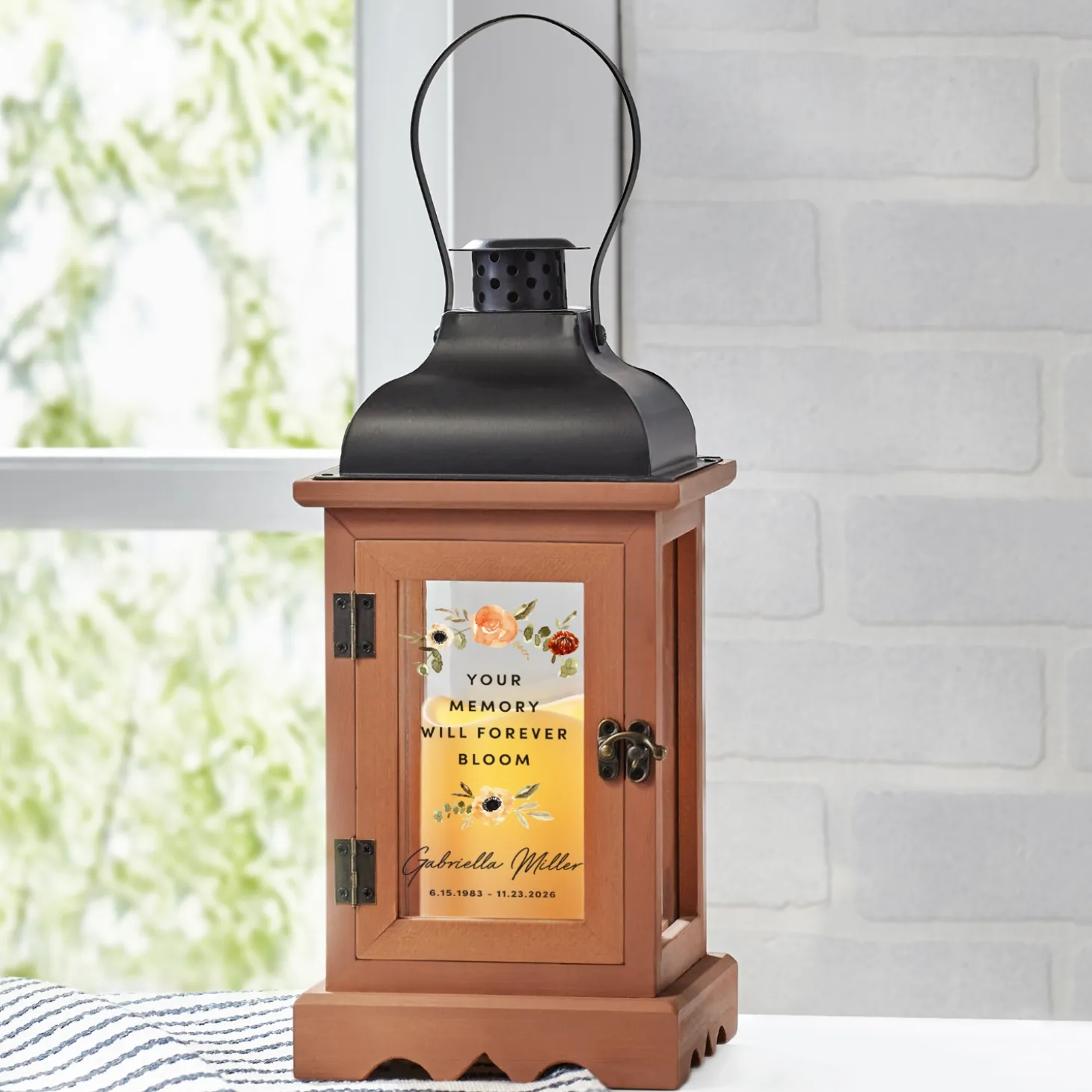 Blooms With Love Memorial Wood Lantern