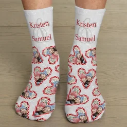 Candy Cane Hearts Photo Socks