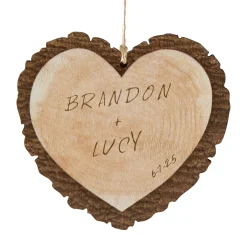 Carved Names Rustic Wood Heart Ornament