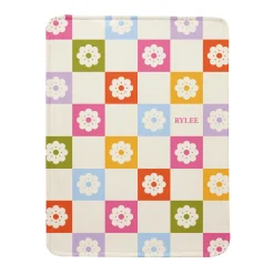 Checkered Flowers Plush Blanket