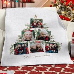 Christmas Tree Photo Collage Plush Blanket