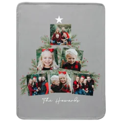 Christmas Tree Photo Collage Plush Blanket
