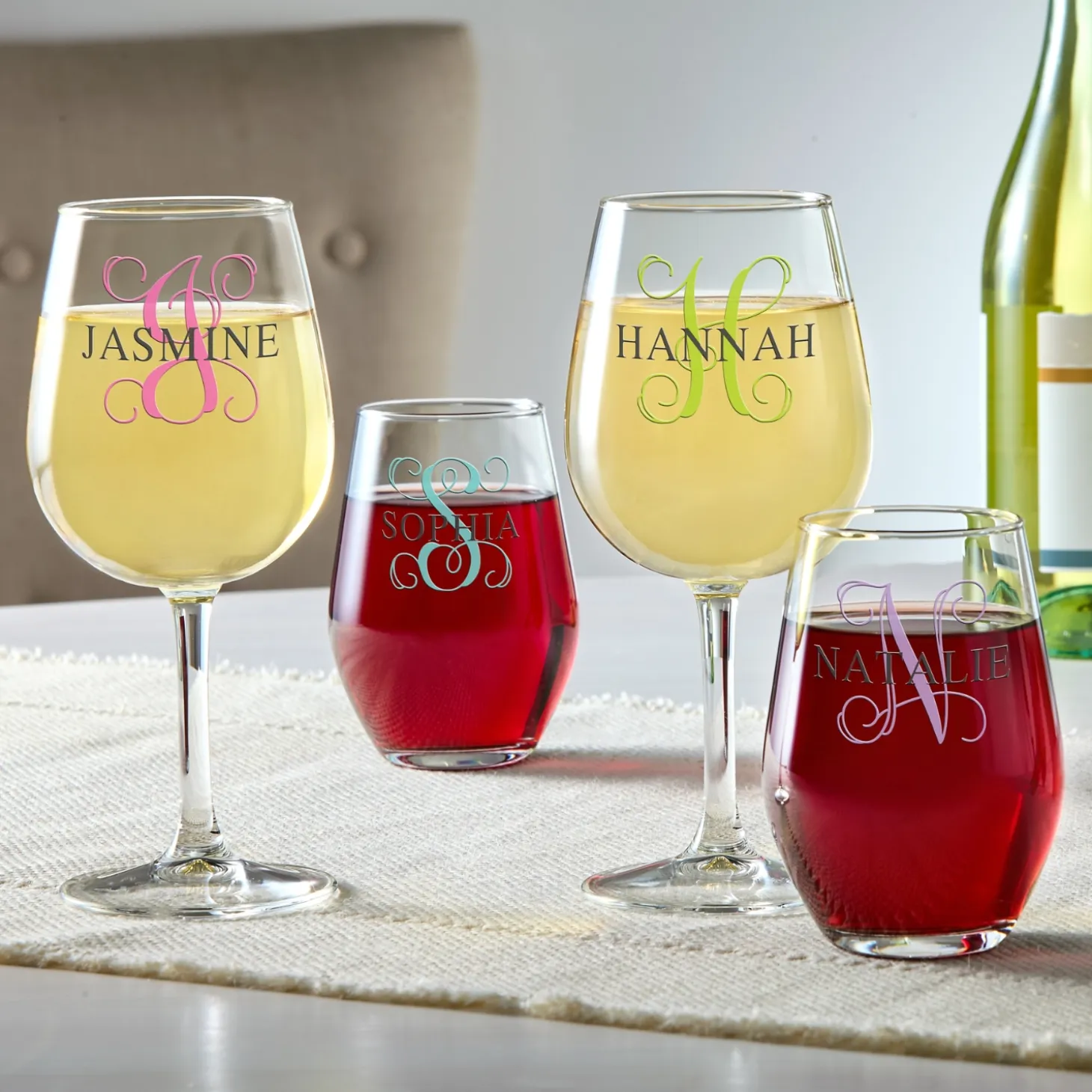 Colorful Name & Initial Wine Glasses