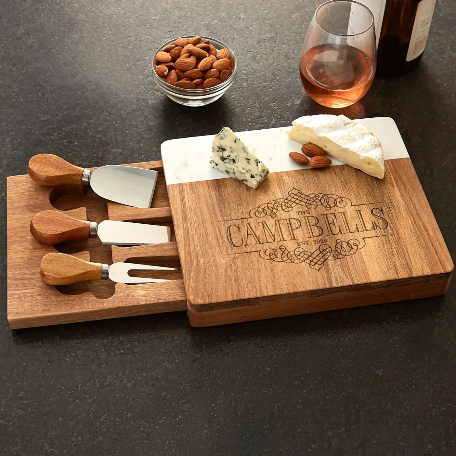 Decorative Name Marble Wood Cheese Board