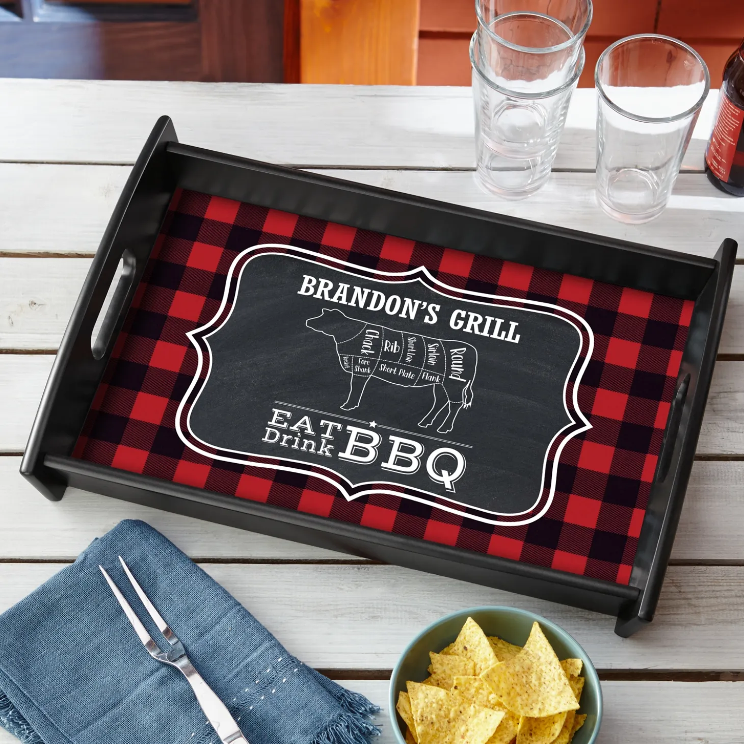 Eat Drink BBQ Wood Tray