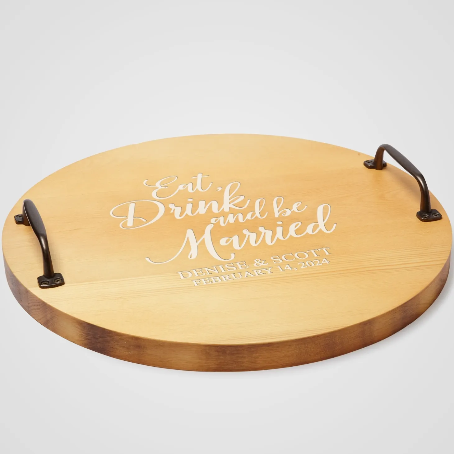 Eat, Drink & Be Married Classic Pine Wood Barrel Tray