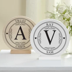 Elegant Initial Wood Circle with Stand