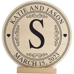 Elegant Initial Wood Circle with Stand