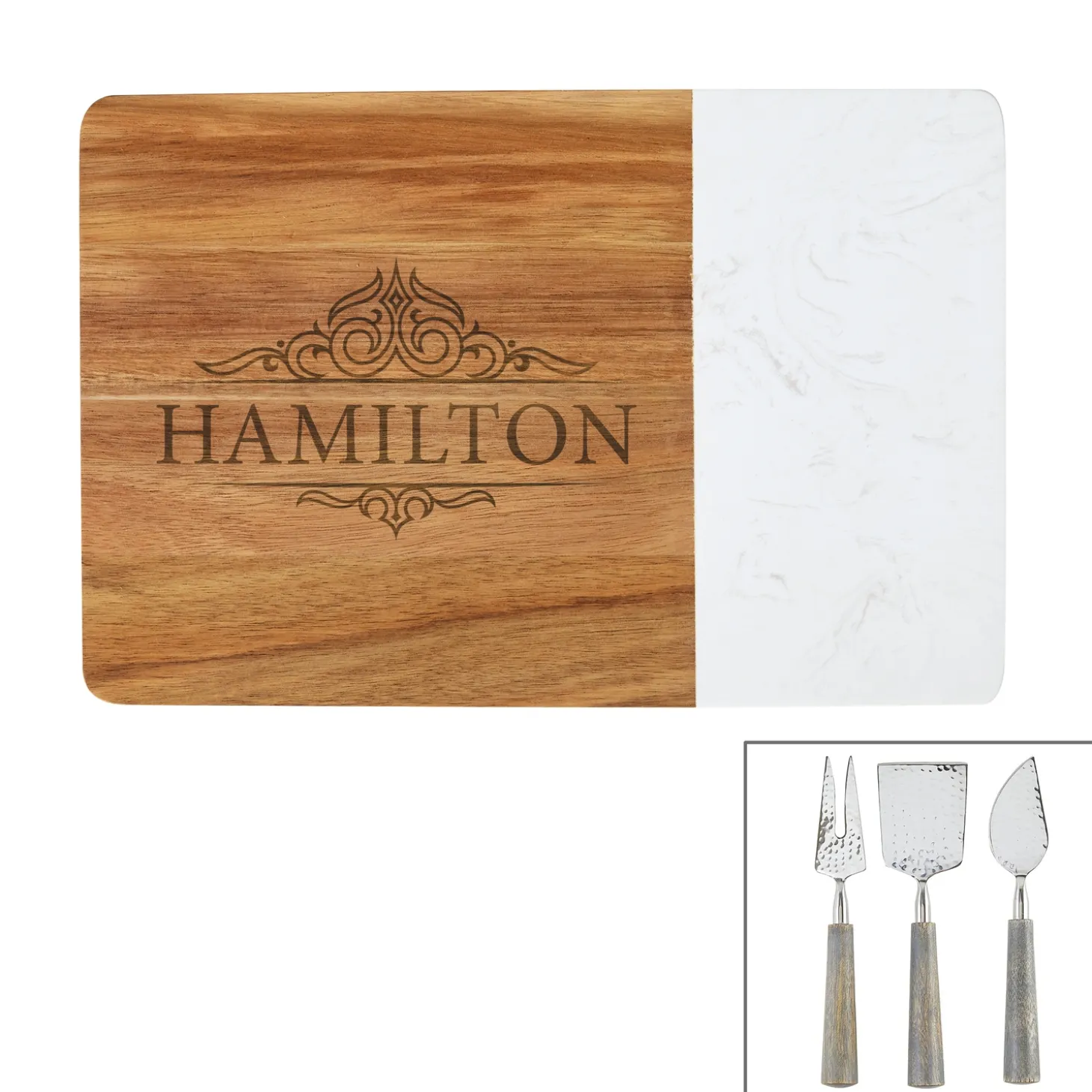 Elegant Marble Wood Server