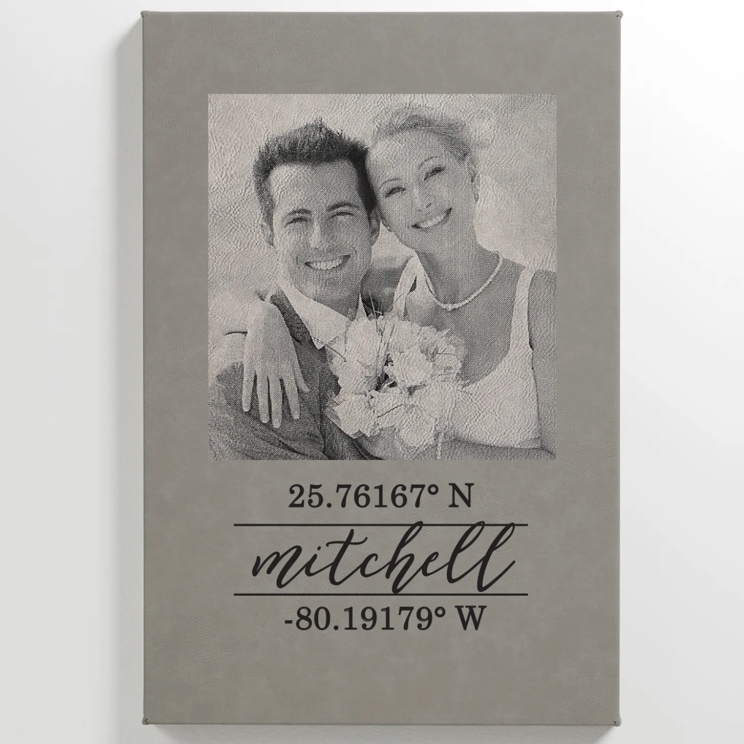 Family Name Coordinates Photo Leather Wall Art