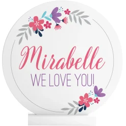 Floral Baby Name Wood Circle with Stand