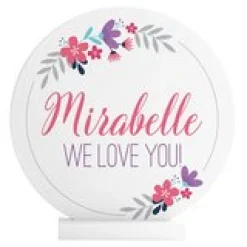 Floral Baby Name Wood Circle with Stand