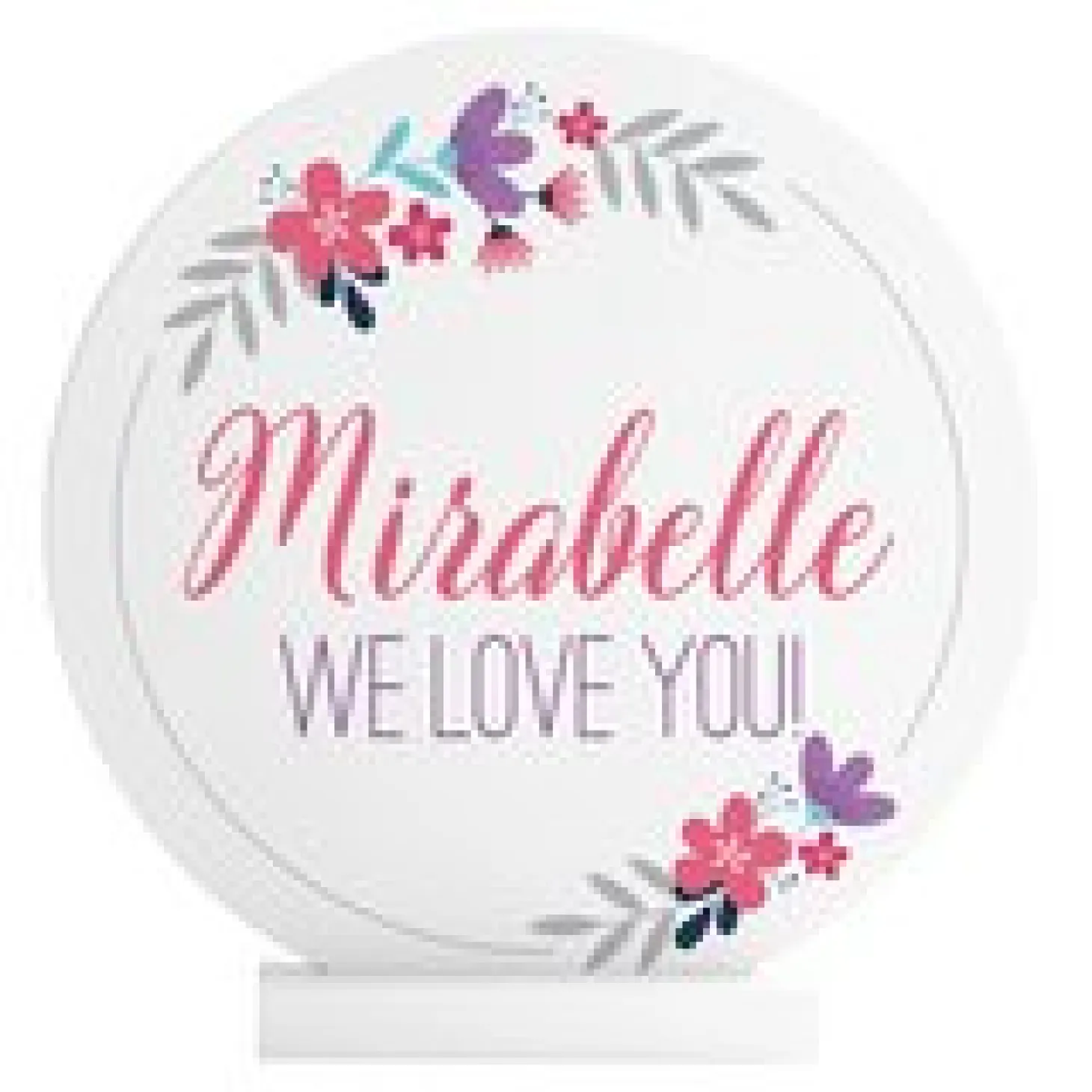 Floral Baby Name Wood Circle with Stand