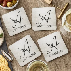 Floral Charm Monogram Wood Coasters