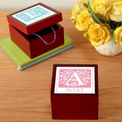 Floral Initial Tile Keepsake Box