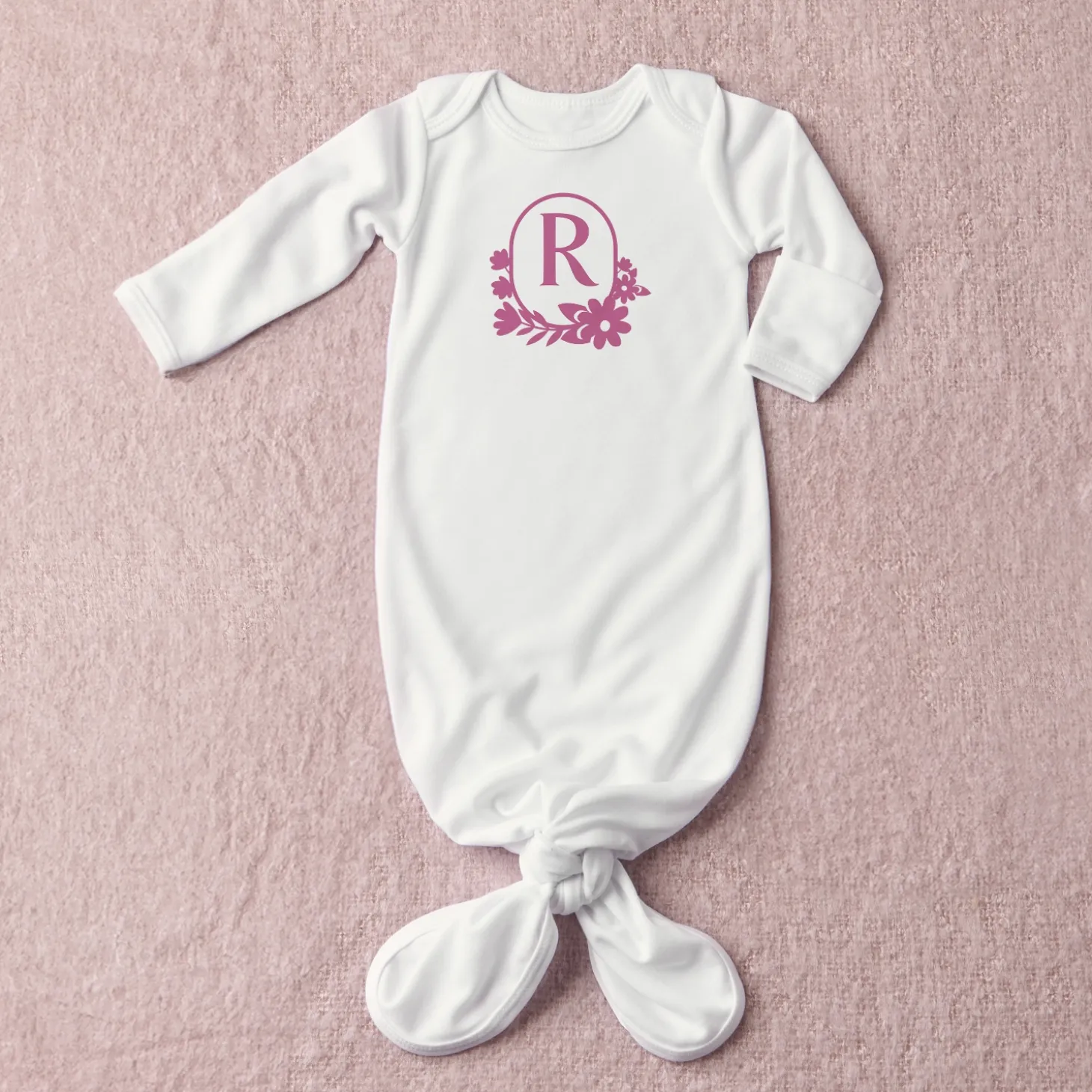 Floral Monogram Baby Knotted Gown