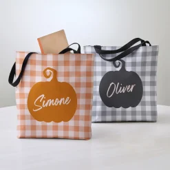 Gingham Pumpkin Name Tote Bag