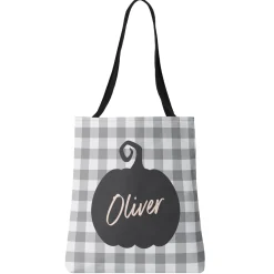 Gingham Pumpkin Name Tote Bag