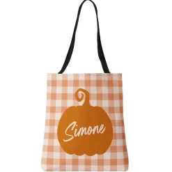 Gingham Pumpkin Name Tote Bag
