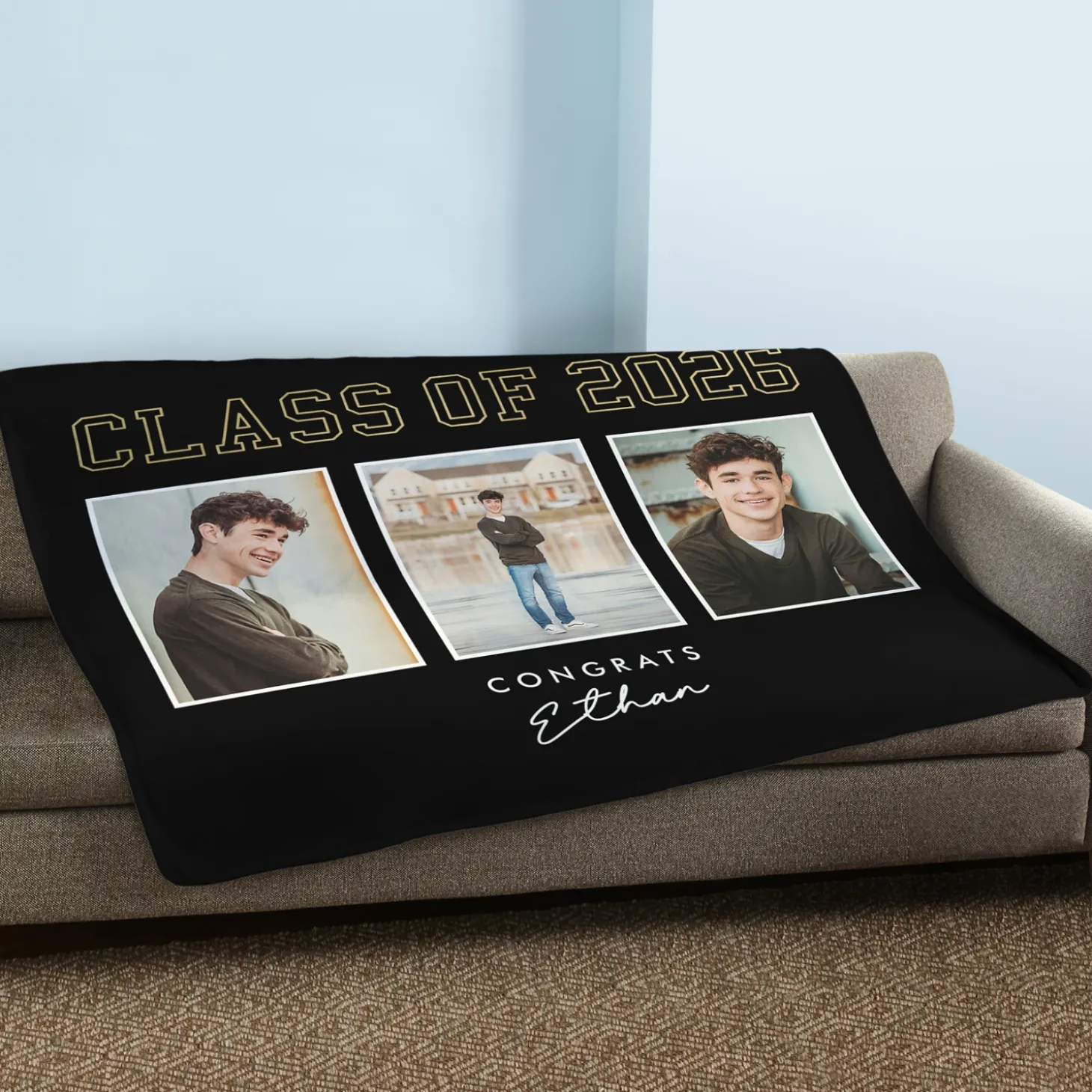 Golden Trio Graduation Photo Plush Blanket