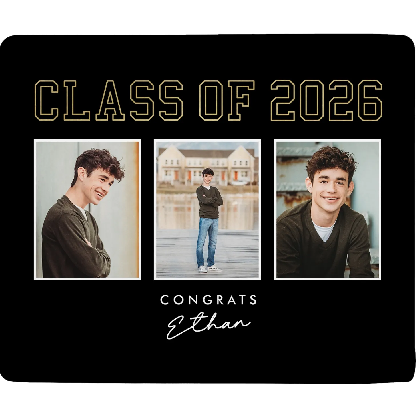 Golden Trio Graduation Photo Plush Blanket