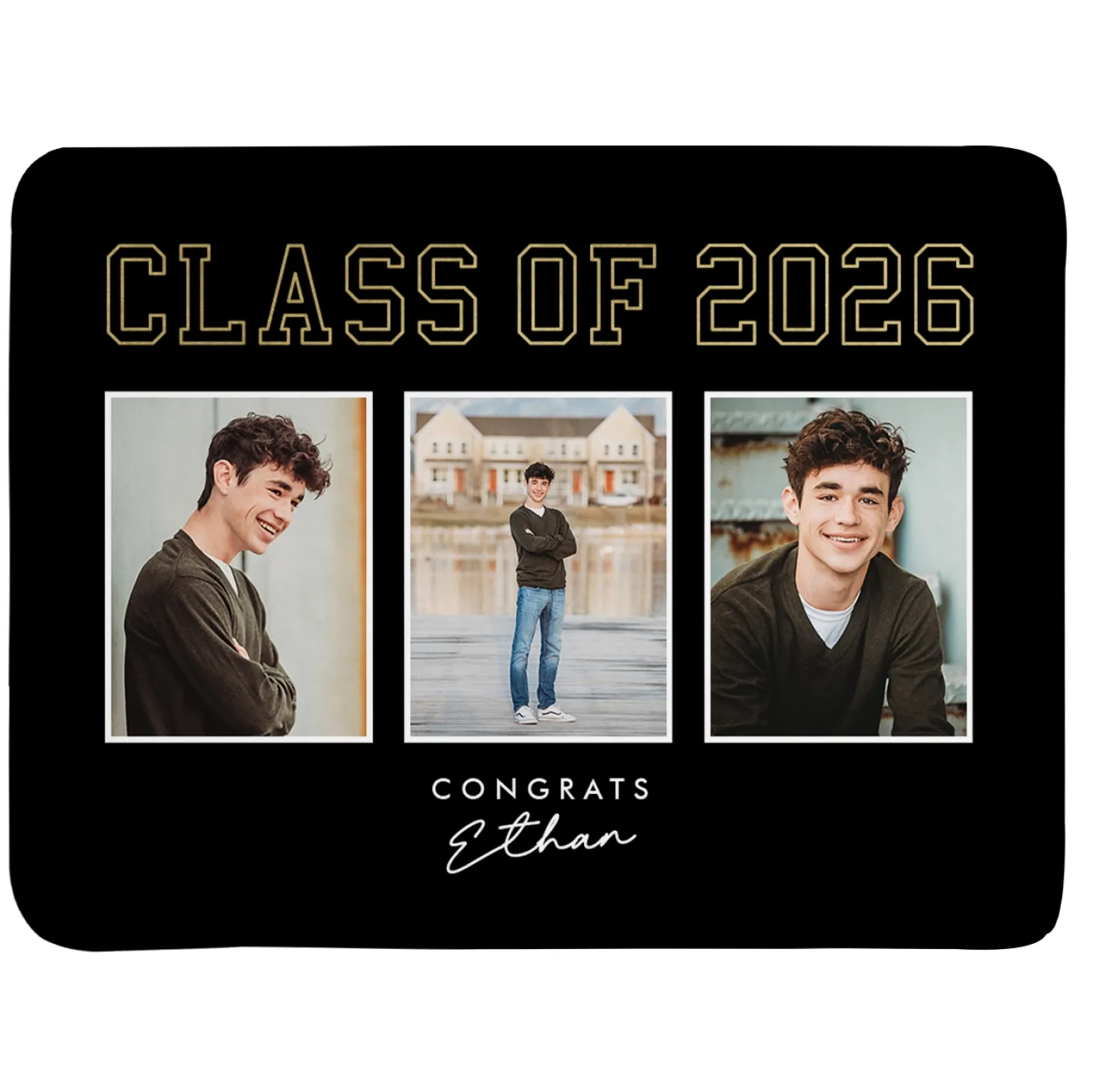 Golden Trio Graduation Photo Plush Blanket