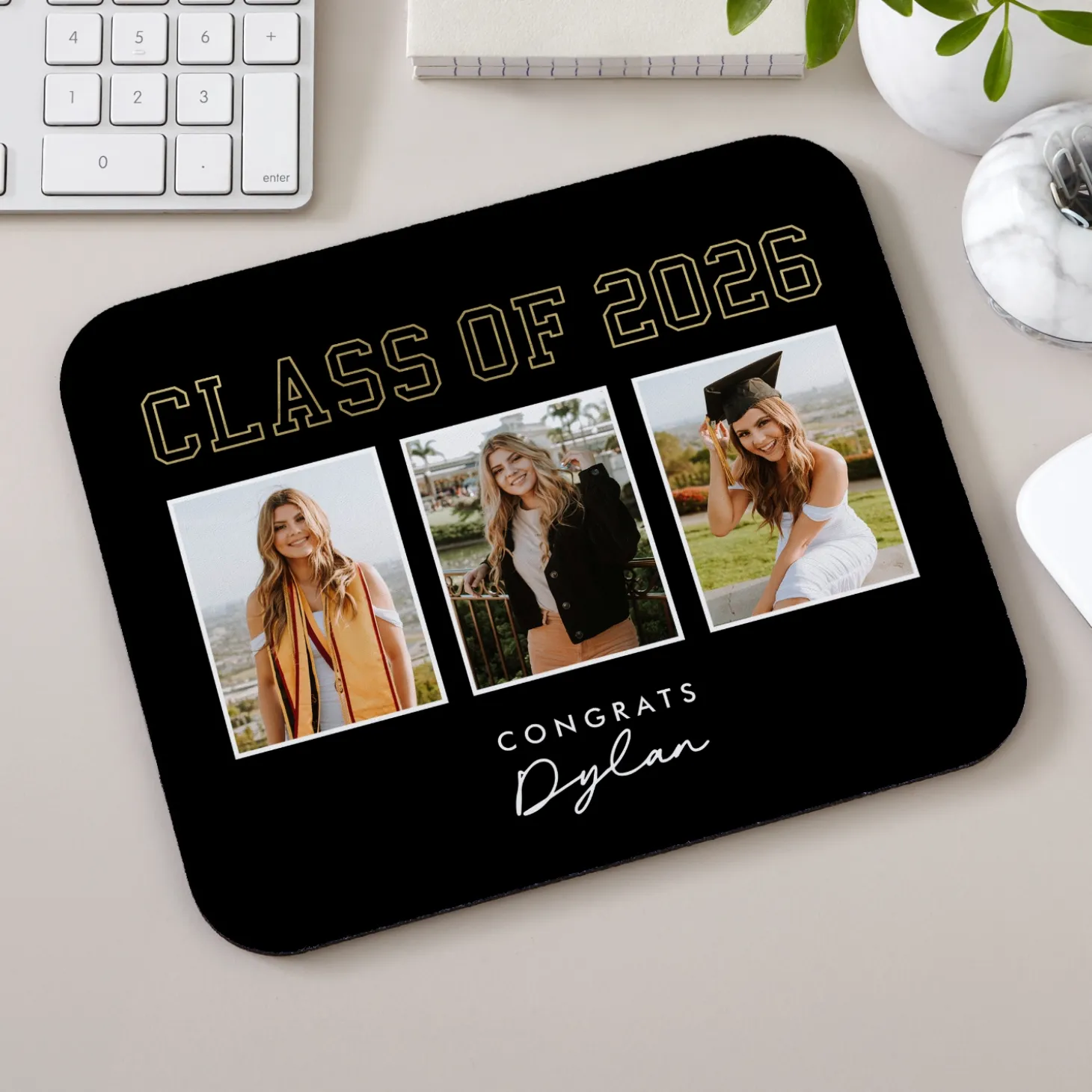 Golden Trio Graduation Photo Mouse Pad