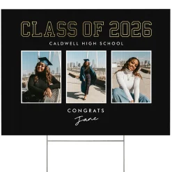 Golden Trio Graduation Photo Yard Sign