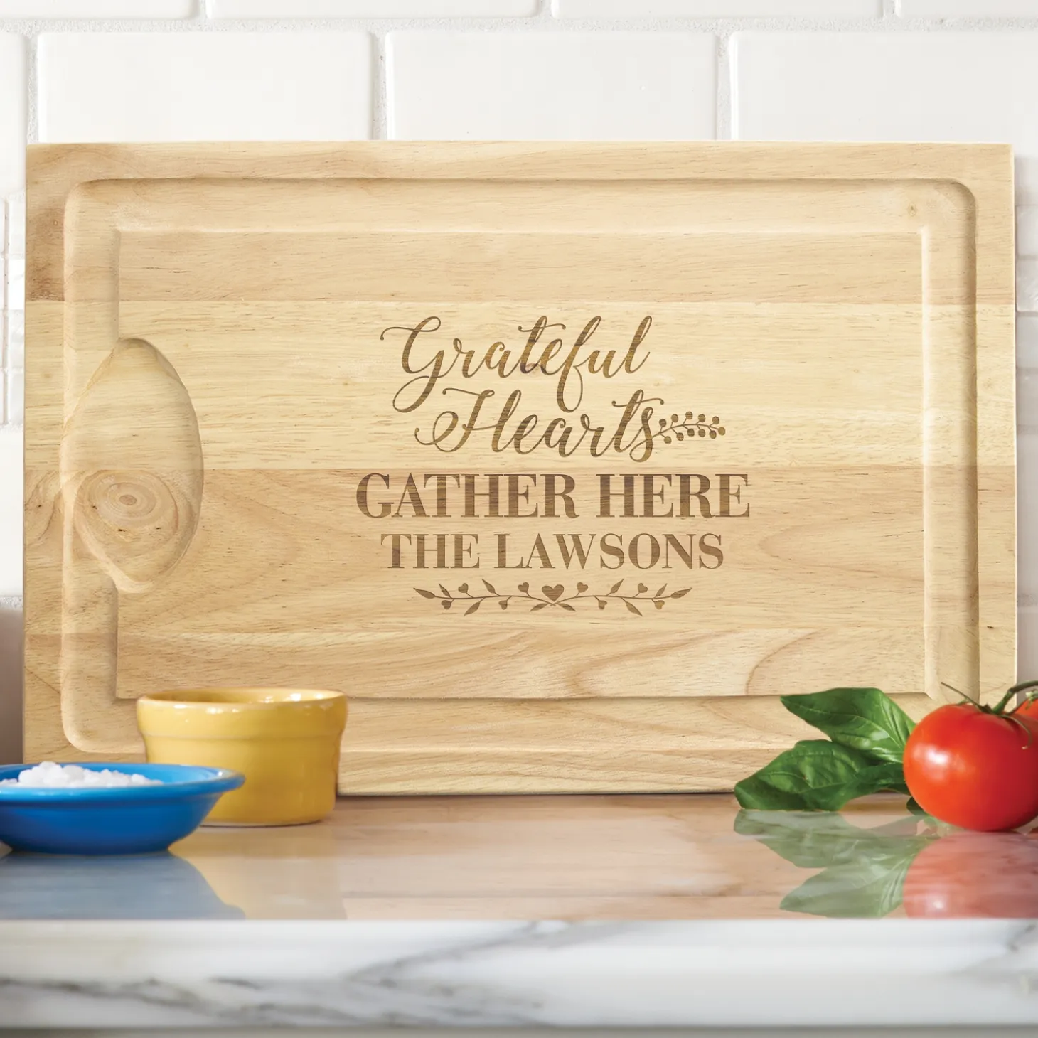 Grateful Hearts Maple Wood Cutting Board