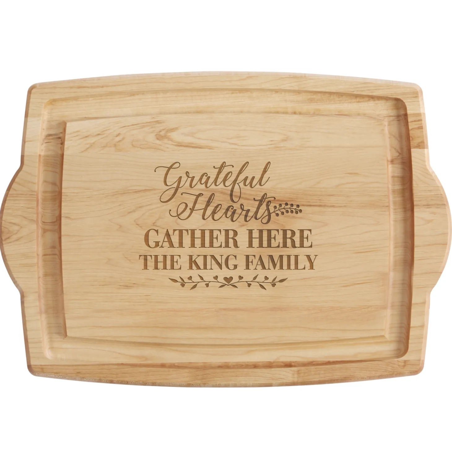 Grateful Hearts Maple Wood Cutting Board