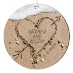 Heart in Sand Round Ornament