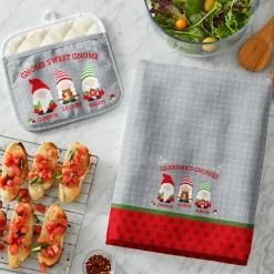 Holiday Gnome Family Kitchen Towel & Pot Holder Set