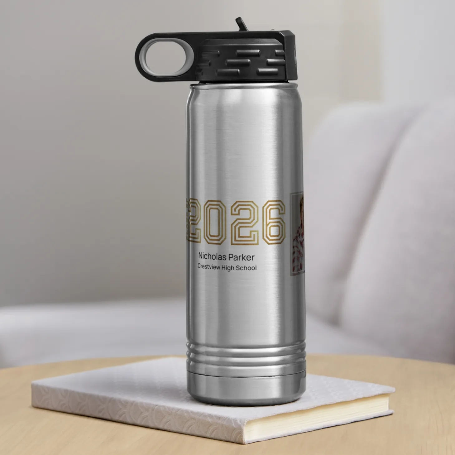 Illuminated Year Graduation Photo Stainless Steel Water Bottle