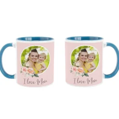 I Love Mom Floral Photo Mug