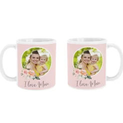 I Love Mom Floral Photo Mug