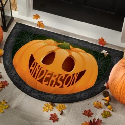 Jack-o-Lantern Pumpkin Half Round Doormat