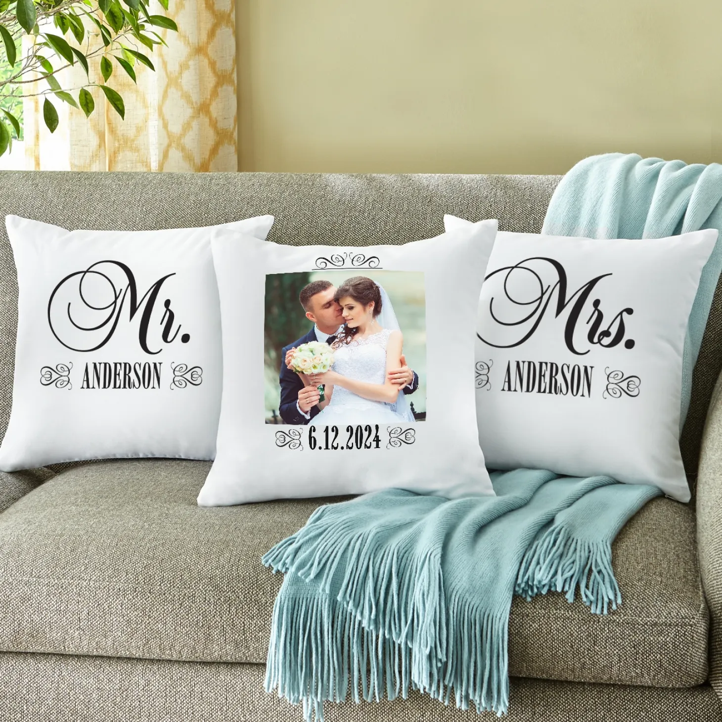 Just Married Photo Throw Pillow - Set of 3