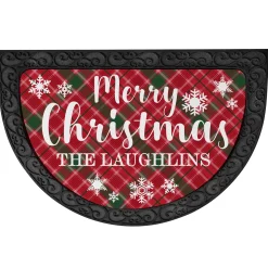Merry Christmas Plaid Half Round Doormat