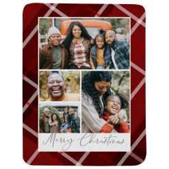 Merry Christmas Plaid Photo Plush Blanket