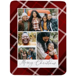 Merry Christmas Plaid Photo Plush Blanket