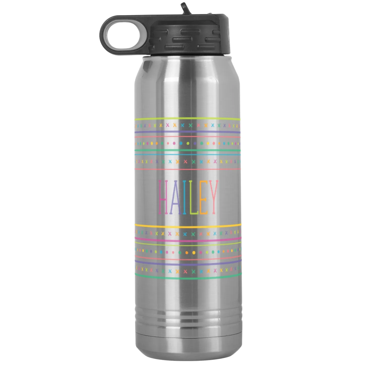 Name In Stripes Stainless Steel Water Bottle