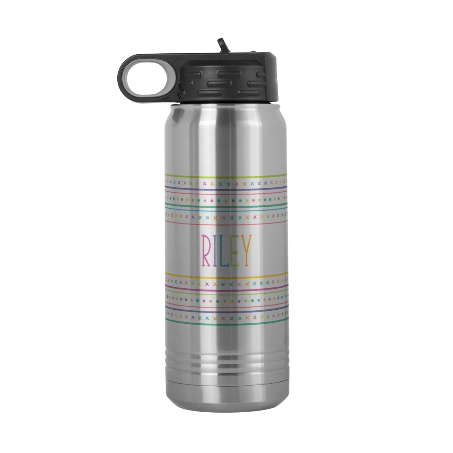 Name In Stripes Stainless Steel Water Bottle
