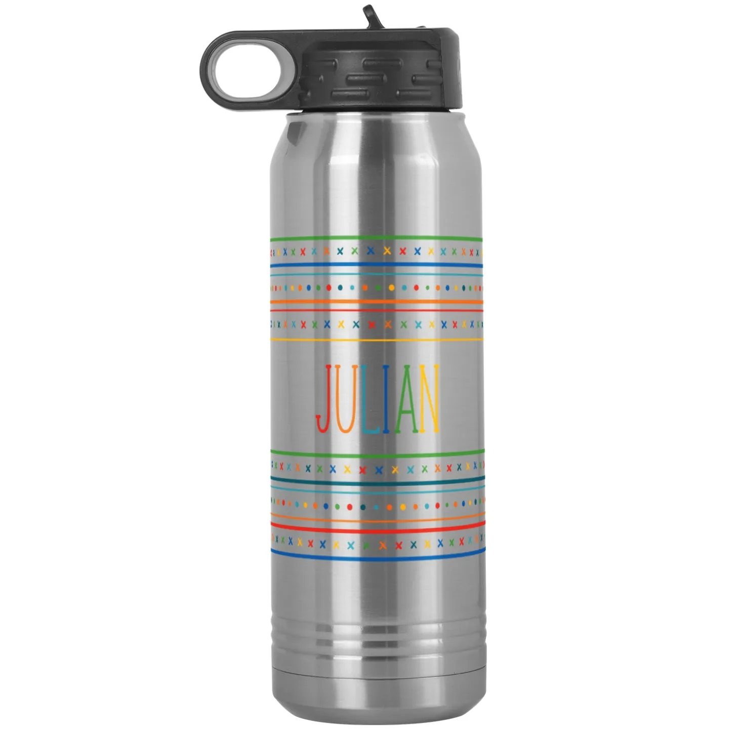 Name In Stripes Stainless Steel Water Bottle