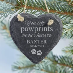 Pawprints Heart Slate Ornament