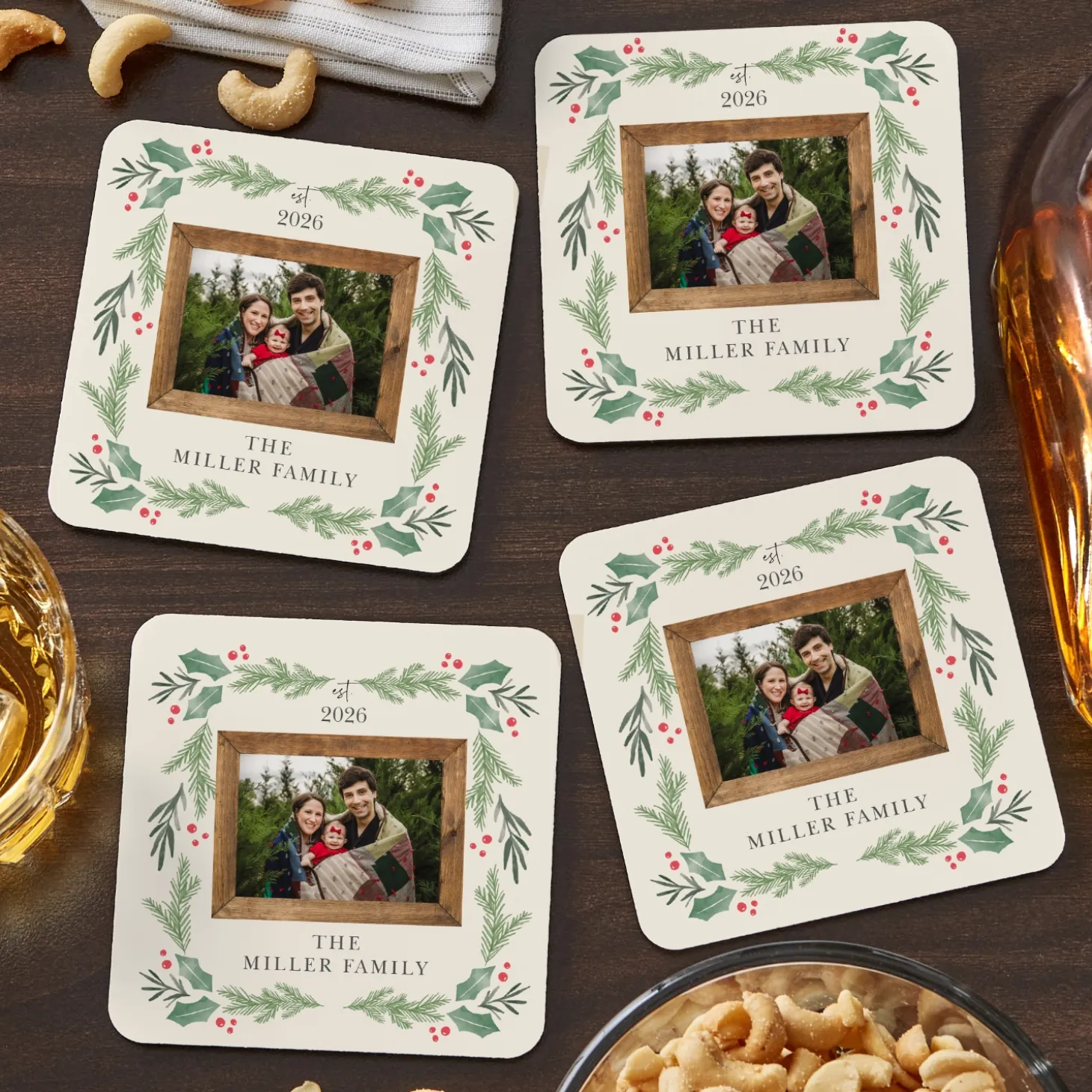 Pine and Holly Photo Coasters